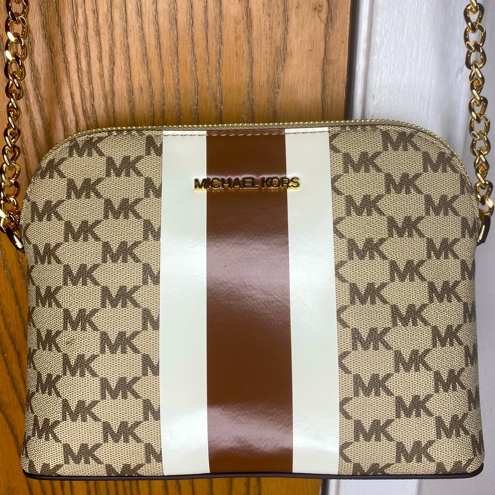 Jet Set Charm Signature Logo Center Stripe Large Crossbody Bag